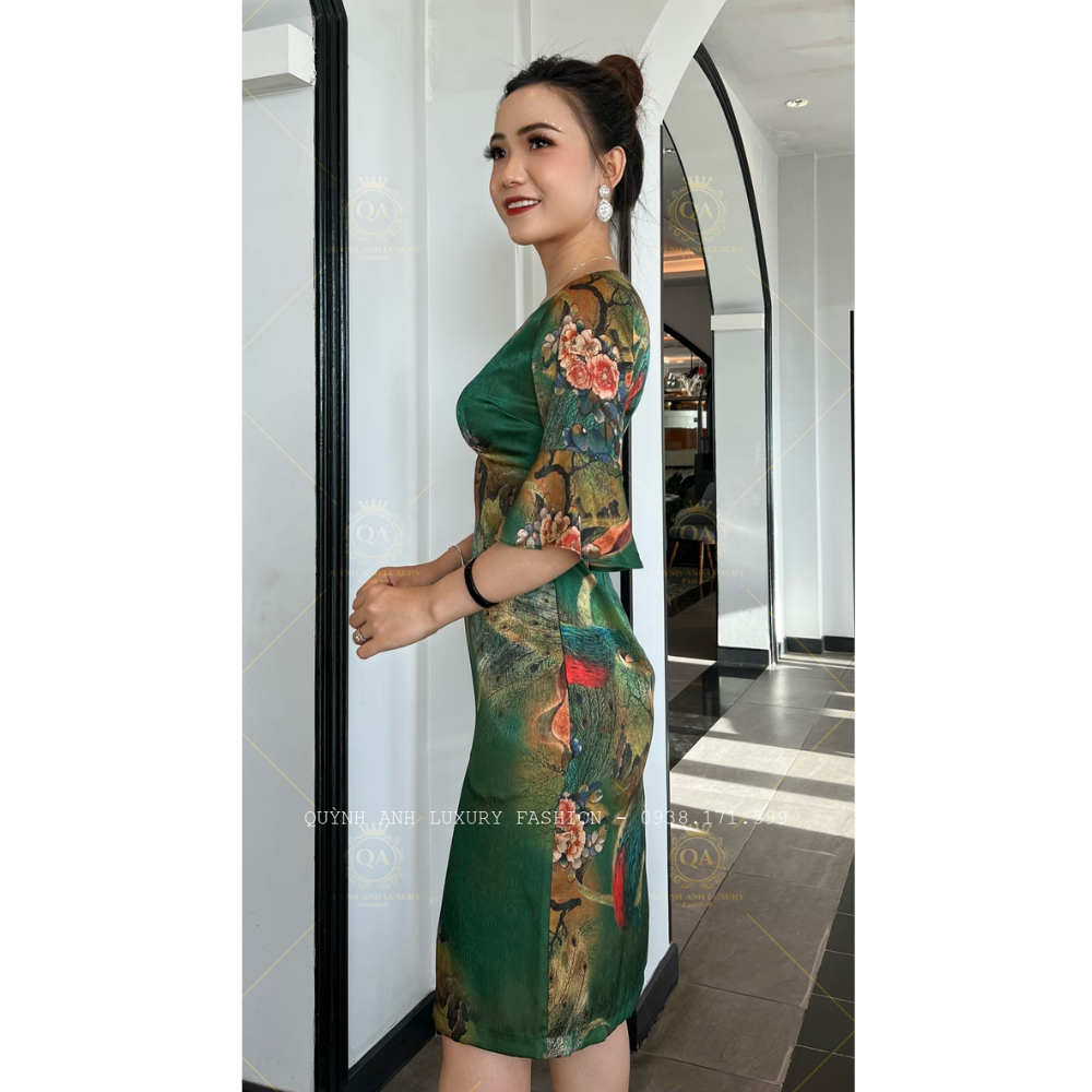 Váy Đầm Suông Hoa 3D Tone Xanh Tay Loe Cao Cấp Vera Dress