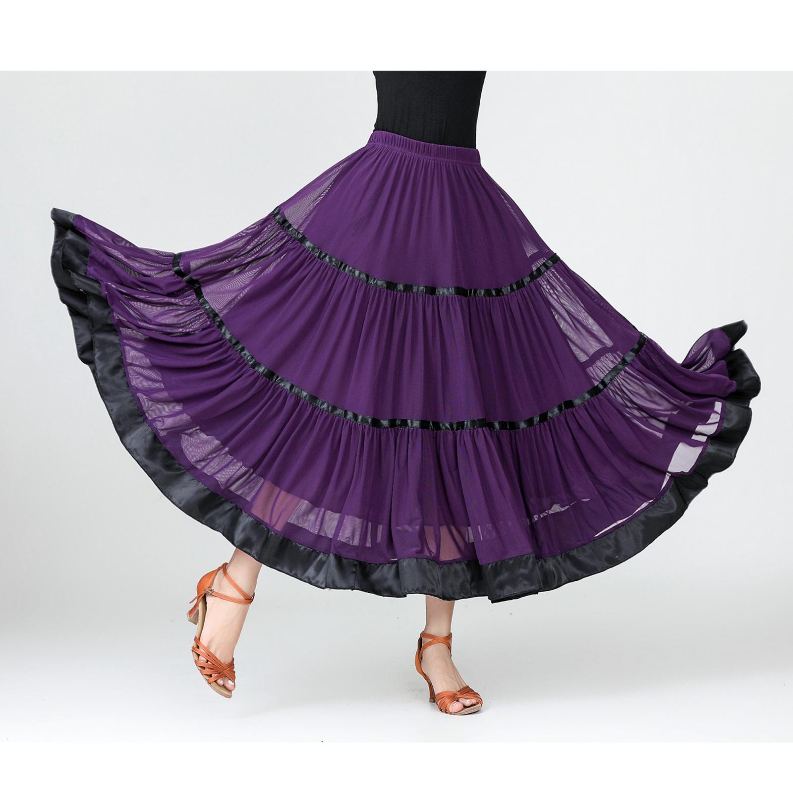 Elegant Womens Latin Ballroom Dancing Skirt Waltz National Standard Dance Party Long Swing Skirt Dress