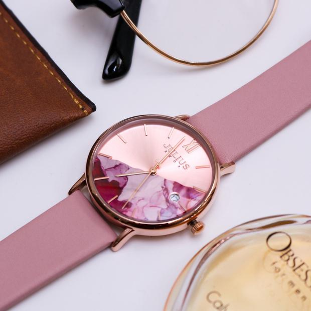 Đồng Hồ Nữ Chính Hãng Julius Cao Cấp Dây Da Mặt Tròn Chống Nước Kính Khoáng Đường Kính 36mm JA-1312C