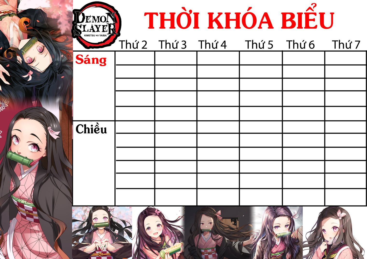 COMBO 5 THỜI KHOÁ BIỂU Kimetsu no Yaiba nhiều mẫu khasc nhau 15x21cm