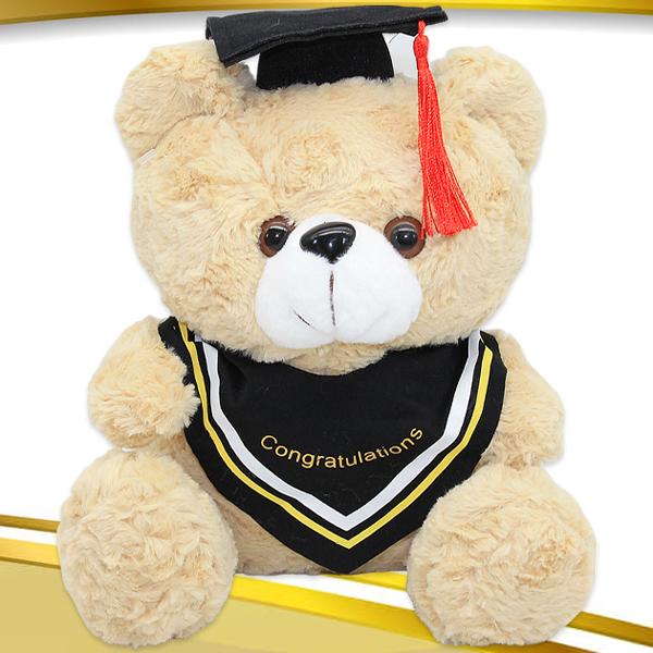 Gấu Tốt Nghiệp Choàng Khăn 40 cm - ZooZoo 40320 - Màu Kem - Khăn Choàng Sọc Vàng