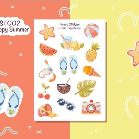 Sticker tự thiết kế - sticker sheet happy summer - hình dán sổ, nhật kí bullet journal - unim029