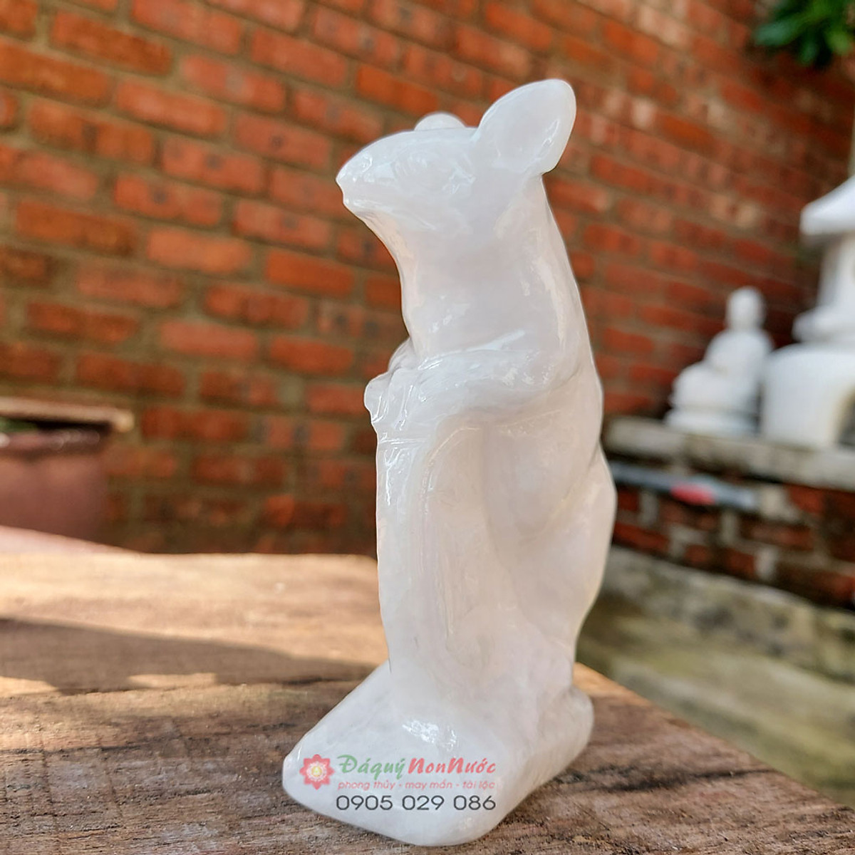 Tượng đá chuột 12 con giáp phong thủy đá trắng 10cm đá Non Nước