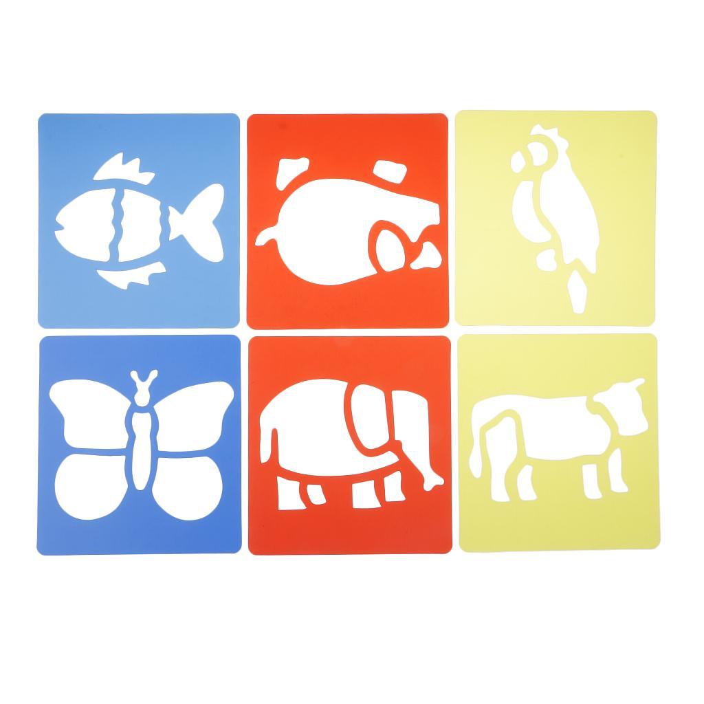 6 Patterns Kid Painting Stencil Animal Scrapbook Stencil Carved Drawing Stencil Multi Color Drawing Template Cute Cartoon Design 15x14cm