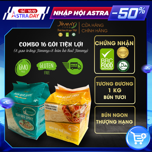 Combo 8 gói bún gạo Jimmy túi 250 gram + 8 gói bún bò Huế Jimmy túi 250 gram - Thùng 4kg