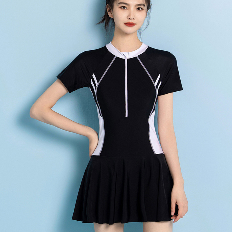 Đồ bơi nữ một mảnh kín đáo che bụng vải mềm mại co giãn 4 chiều, Bikini liền thân dạng váy