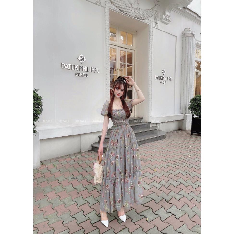 Đầm Maxi Hoa - Váy Maxi Trễ Vai Dáng Xòe Mặc 2 Kiểu Cổ Vuông Cúp Ngực, Chất Liệu Tơ Cao Cấp CỰC XINH CÓ VIDEO THẬT