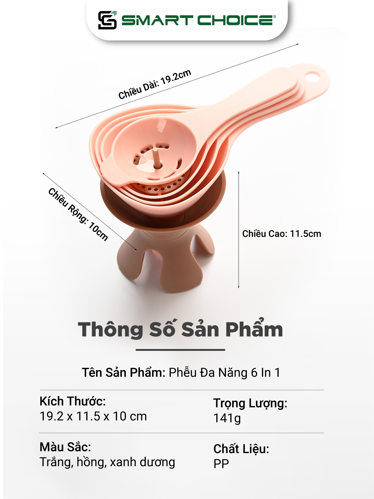 Phễu Đa Năng 6 In 1 SMARTCHOICE 3 Màu Cao Cấp- Chịu Nhiệt Tốt Tiện Dụng Cho Nhà Bếp SCG-PK092