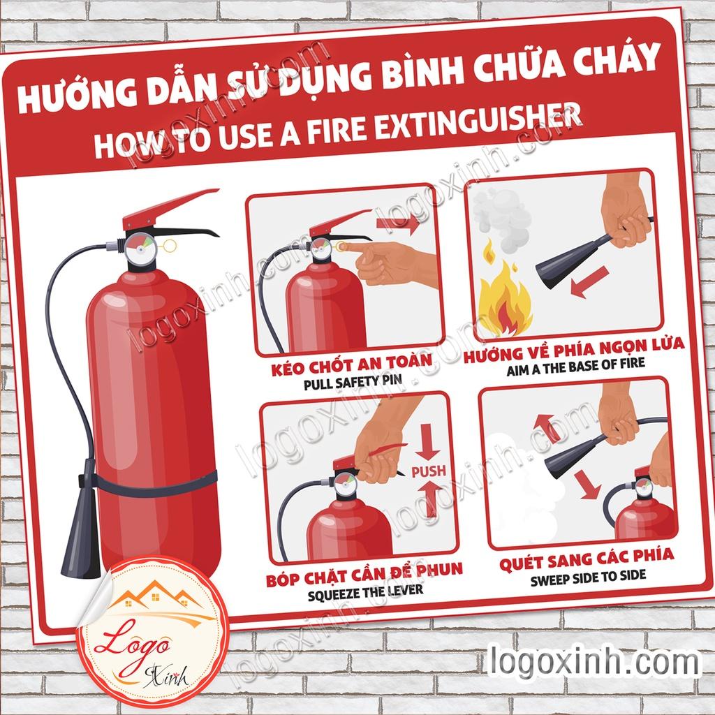 Tem Decal Dán Hướng Dẫn Sử Dụng Bình Chữa Cháy, Bình Cứu Hỏa, FIRE EXTINGUISHER GUIDE, Chống Nước, Có Keo Sẵn