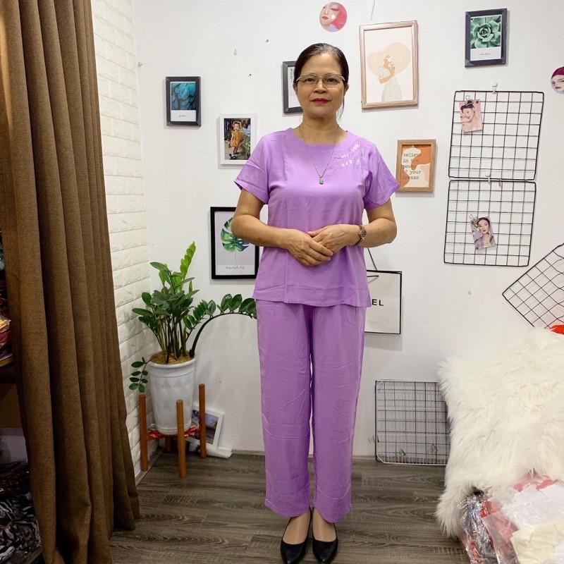 Bộ Lanh Thêu Cao Cấp Trung Niên Bộ Tặng Mẹ Vải Tole Việt Thắng