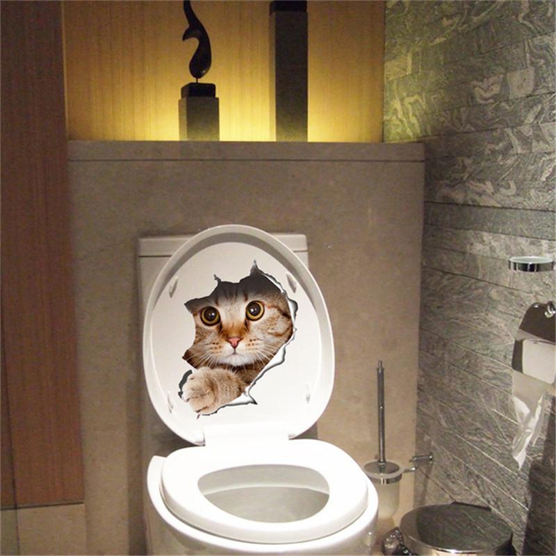 Nhãn Dán Tường Họa Tiết 3d Hình Con Mèo Dùng Trong Trang Trí Nhà Tắm