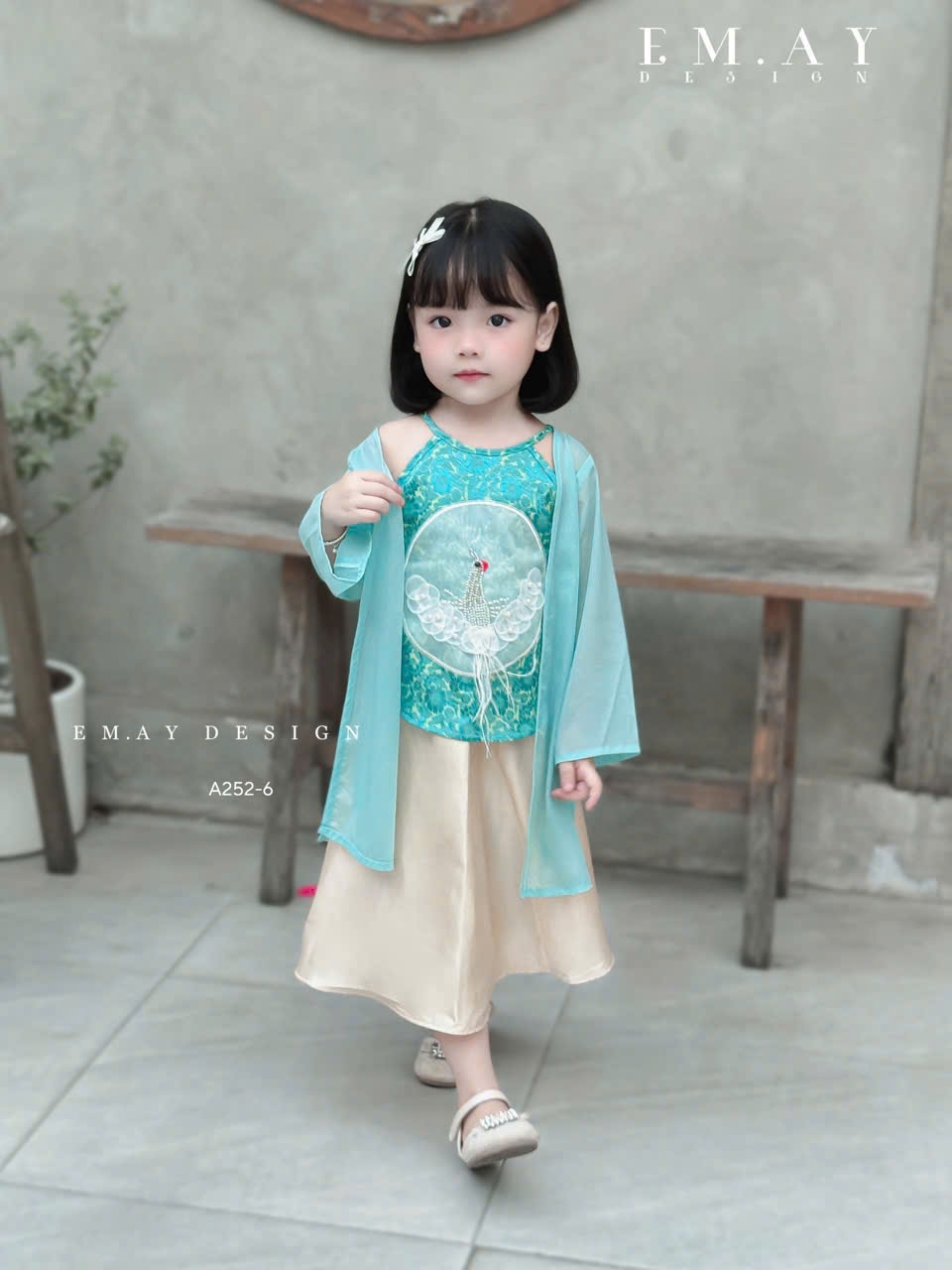 Bộ đầm váy tứ thân cô tấm cho bé gái diện lễ tết noel giáng sinh năm mới dễ thương từ 10-35kg vải gấm lụa mát
