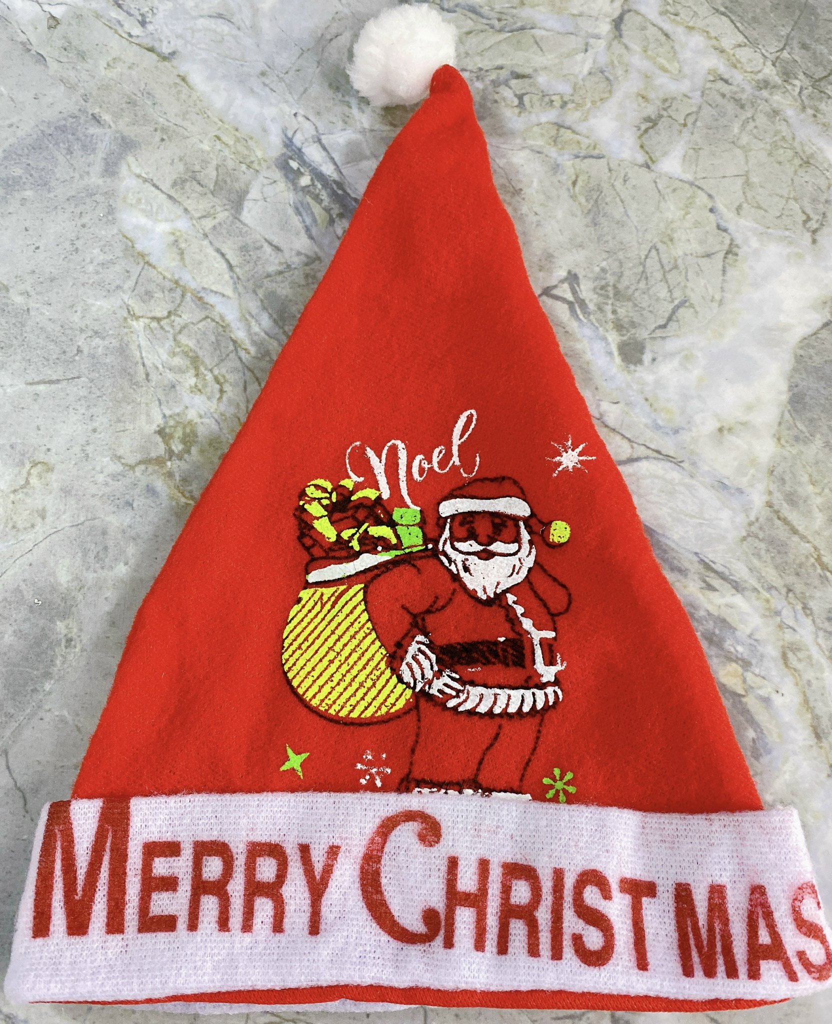 ️Nón Noel Bé In Ông Già Noel Túi Quà Có Chữ Merry Christmas Vải Nỉ Thun Đẹp Mũ Giáng Sinh Bé