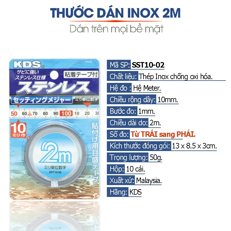 Thước dán inox Nhật Bản KDS 2m