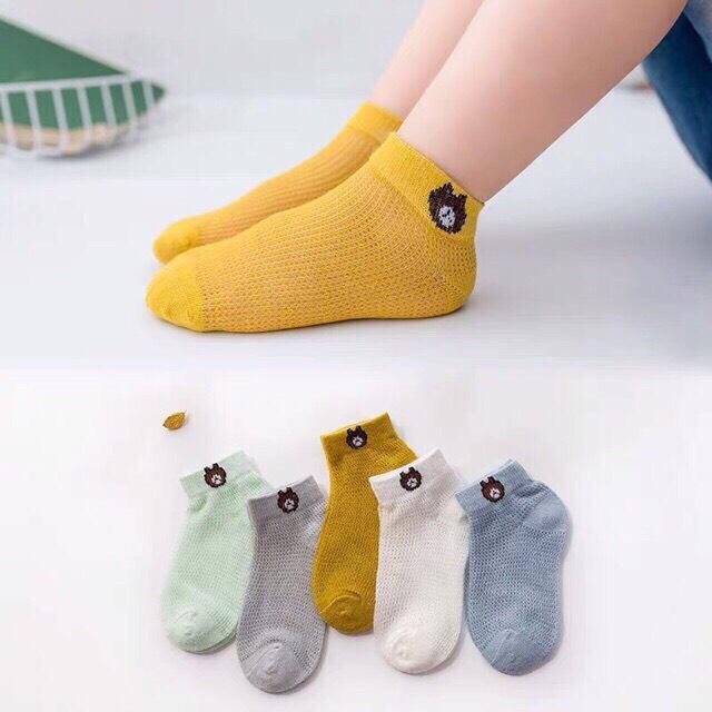 Set 5 đôi Vớ Tất Lưới Hình Gấu cổ ngắn cho bé sơ sinh