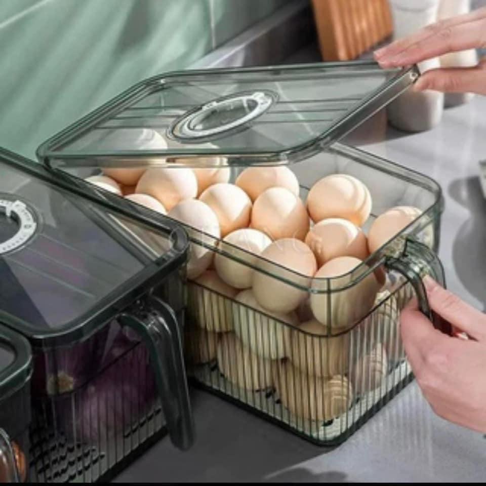 Hộp Bảo Quản Thực Phẩm Tủ Lạnh 3.5L Trong Suốt Có Khay Lót Đáy Và Tay Cầm