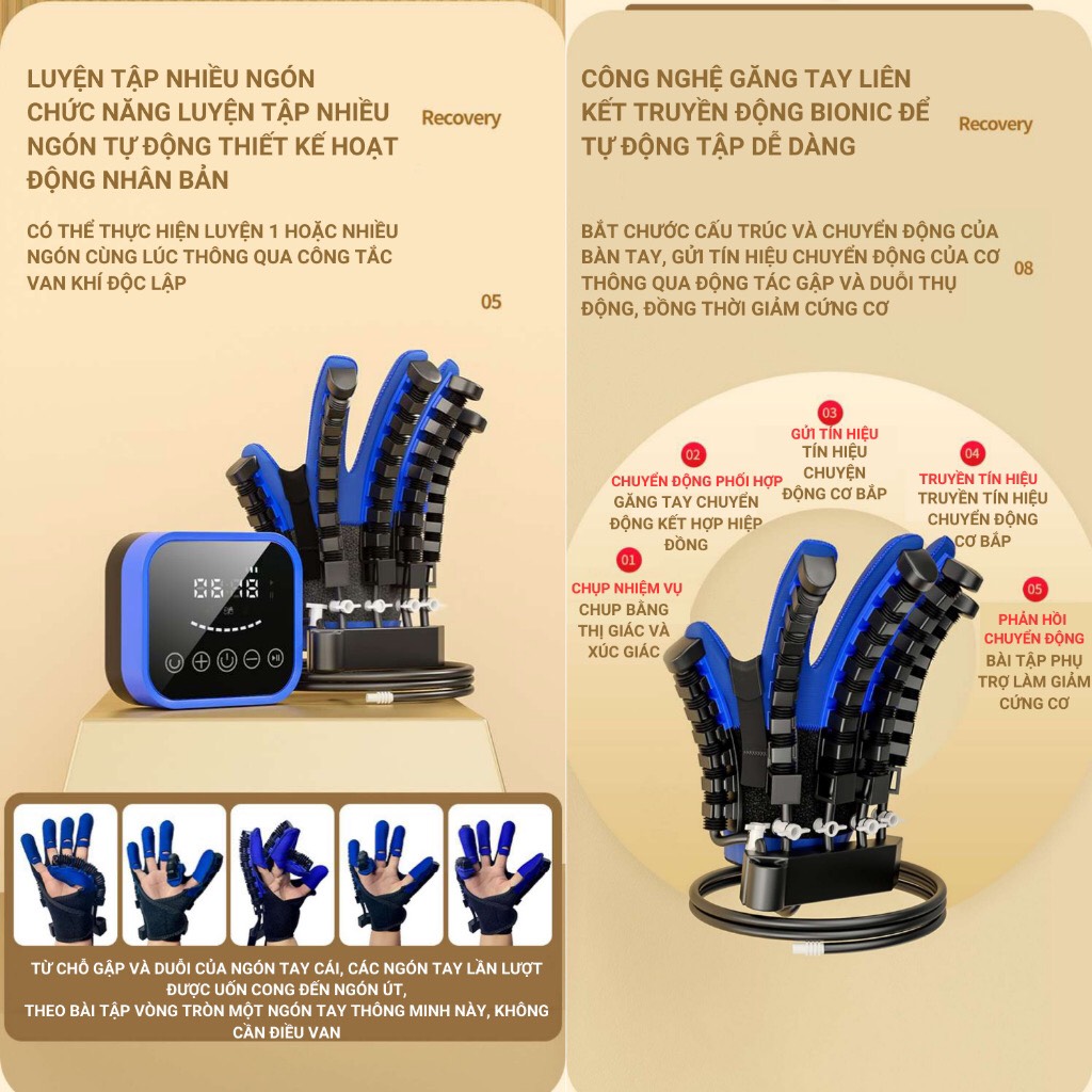Găng tay robot A8 hỗ trợ tập các ngón tay cho người bị tai biến, người bị co cứng cơ ngón tay