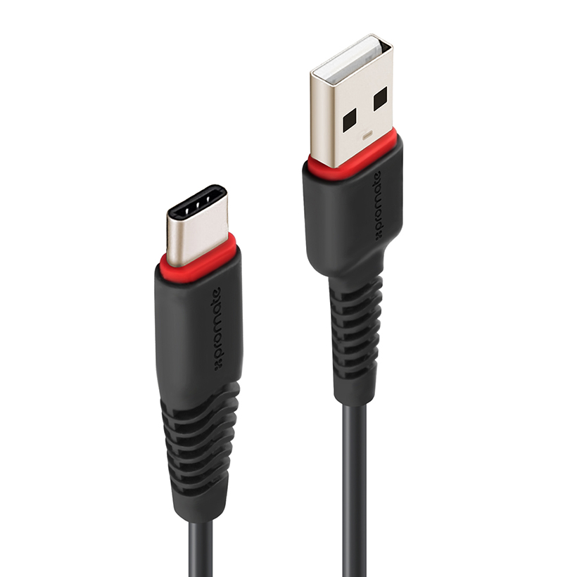 Cáp Sạc Promate FlexLink-CA2 Cổng USB Type-C 2m - Đen - Hàng Chính Hãng