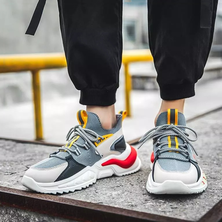 Giày Thể Thao Nam GEMI  - Giày Sneaker Màu Xám - Trắng - Đen, Giày Thể Thao Họa Tiết Dấu Phẩy Đơn Giản - G5210