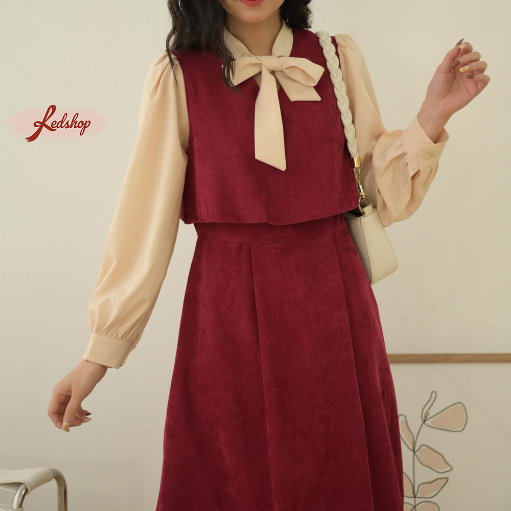 Váy tiểu thư cổ thắt nơ phong cách Hàn Quốc Red Shop 29302
