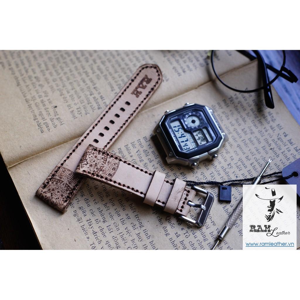 DÂY ĐỒNG HỒ TRỐNG ĐỒNG INCA CASIO AE1200/SEIKO5 DA BÒ THẬT