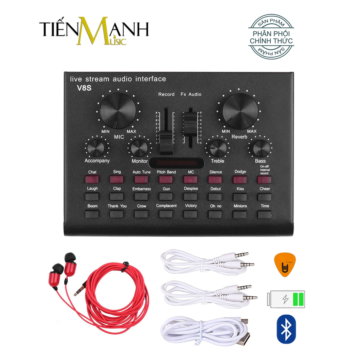 Sound Card Thu Âm Thanh, Livestream, Hát Karaoke Cuvave V8S - Bluetooth Pin Sạc USB Audio Interface Soundcard Auto Tune Hàng Chính Hãng - Kèm Móng Gẩy DreamMaker