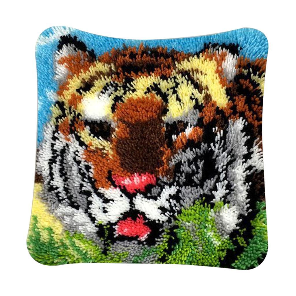 1 Set Latch Hook Rug Making Kits for Adults Tiger Pattern Cushion Embroidery