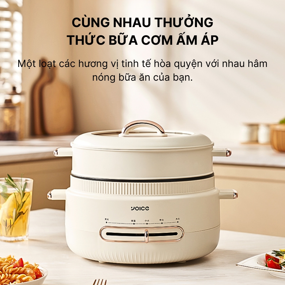 Nồi lẩu điện đa năng YOICE dung tích lên đến 4l, sử dụng nấu lẩu, chiên, xào, luộc, hấp, độ bền cao -YDHG16 - HÀNG CHÍNH HÃNG