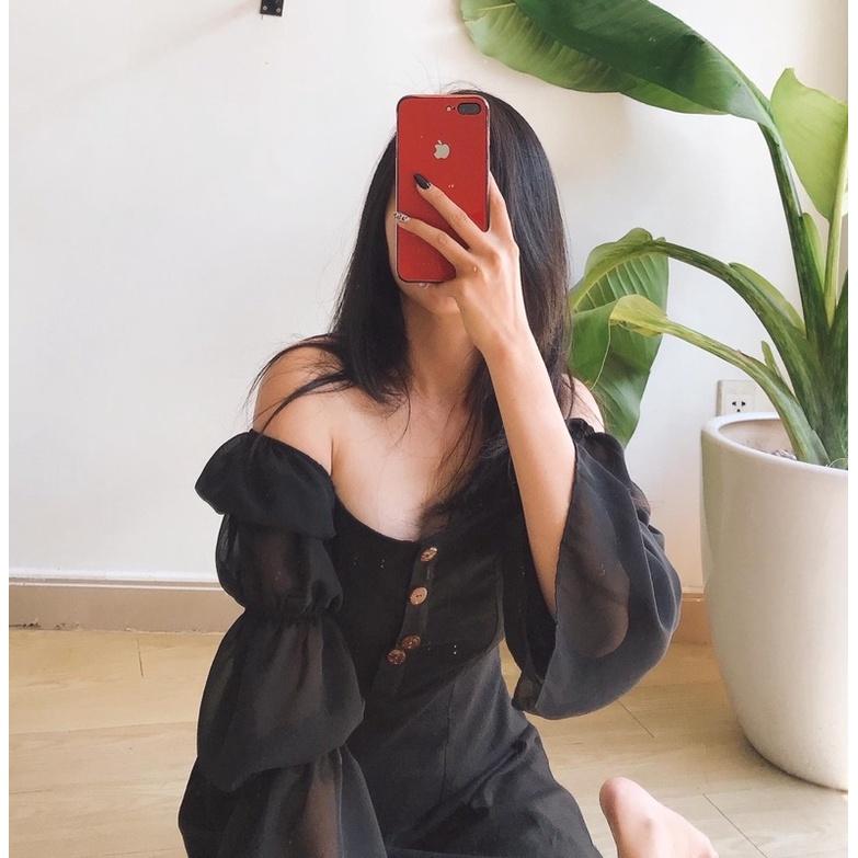 Đầm tay nhún linen