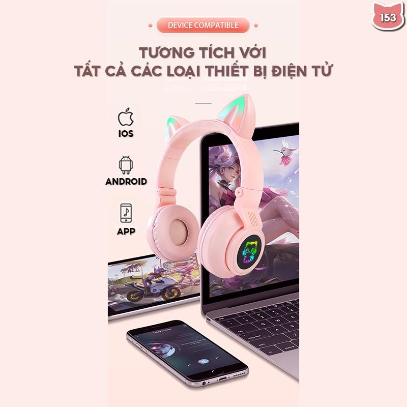 Tai Nghe Bluetooth Tai Mèo Sắc Màu Dùng Được Mọi Thiết Bị Dung Lượng Pin Siêu Khủng 153