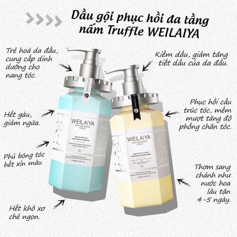 Set trải nghiệm sản phẩm Weilaiya - Dầu gội xả gừng, Dầu gội xả phục hồi nấm Truffle, Sữa tắm và Sữa rửa mặt