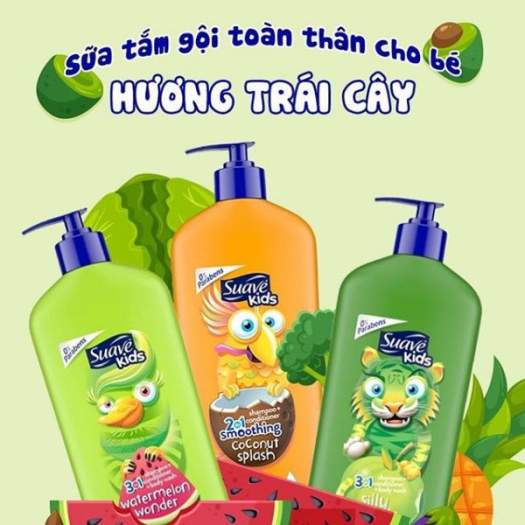 Sữa Tắm Gội Toàn Thân 3in1 cho Bé Suave Kids chai vòi 532ml-4 mùi ( không xuất hóa đơn đỏ- không tem phụ )