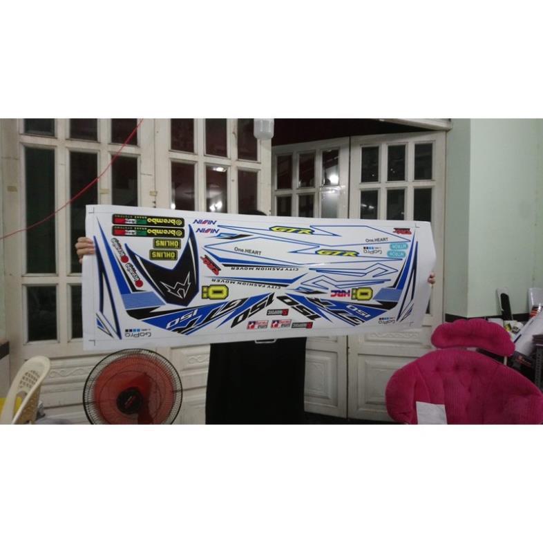 Tem chế xe winner v1 dán xe trắng xanh bảo hành màu sắc vĩnh viễn