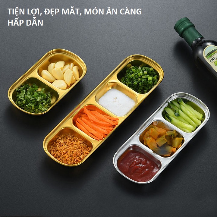 Khay Đựng Nước Sốt , Nước Chấm 3 ngăn Bằng Inox 304 Chất Lượng Cao