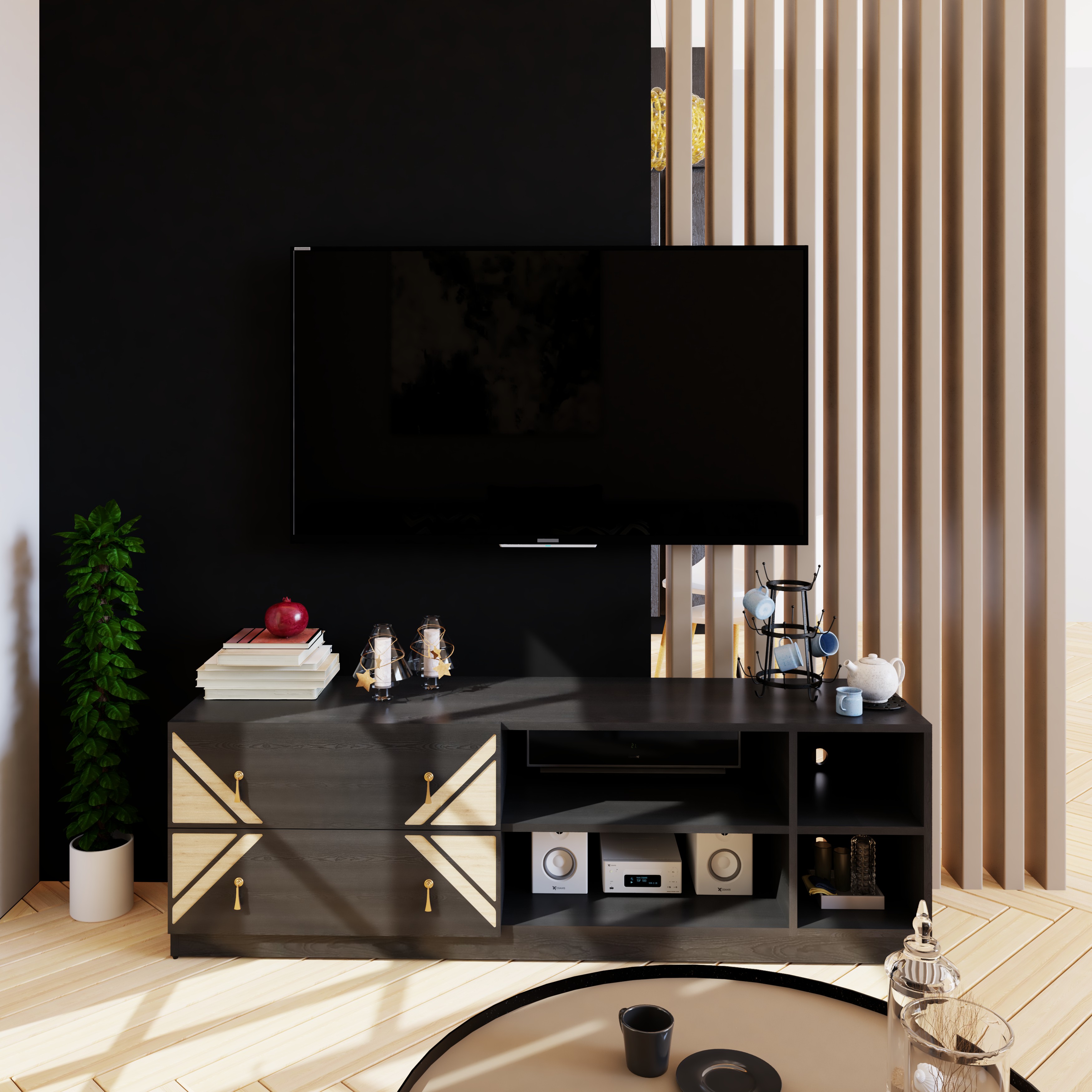 [Happy Home Furniture] CHARIS, Kệ TV 2 ngăn kéo, 160cm x 40cm x 50cm ( DxRxC), KTV_030