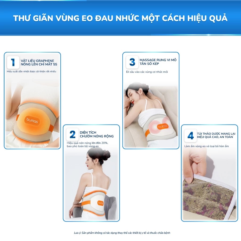 Máy Massage Lưng Bụng Sothing BUMAS M13, Đai Chườm Nóng Thảo Dược, Giảm Đau Lưng Bụng- Hàng Chính Hãng