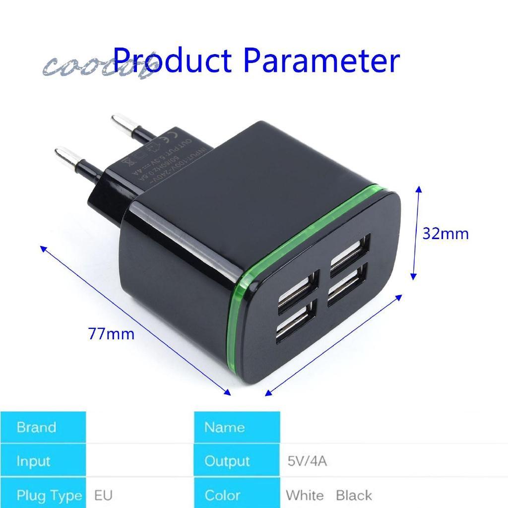 Củ sạc chia 4 cổng USB 5V 4A chuẩn EU
