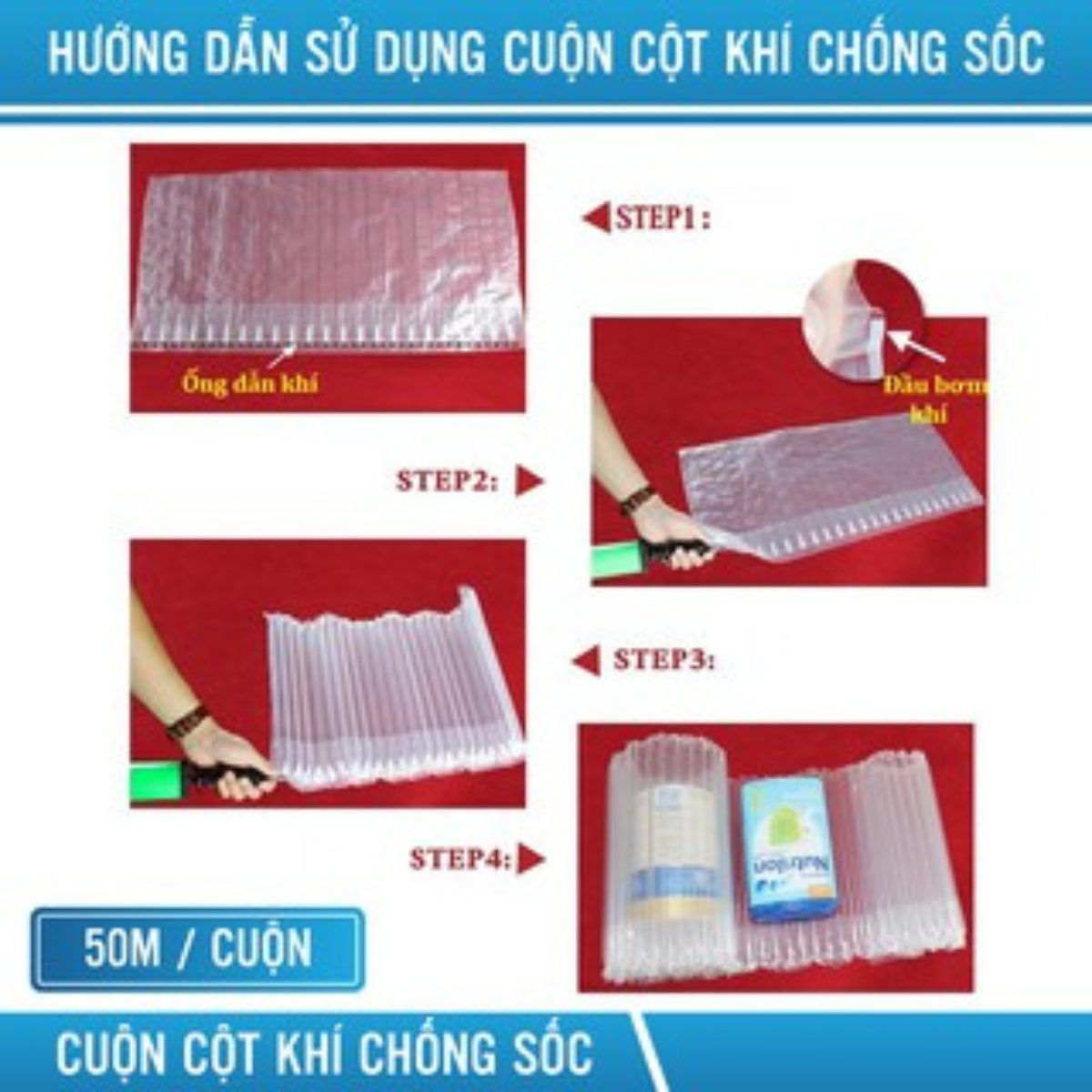 Cột khí chống sốc đệm hơi cuộn khổ 60cm dài 50m gói hàng bóng khí bọc hàng inflatable túi khí chèn hàng-MHPACK
