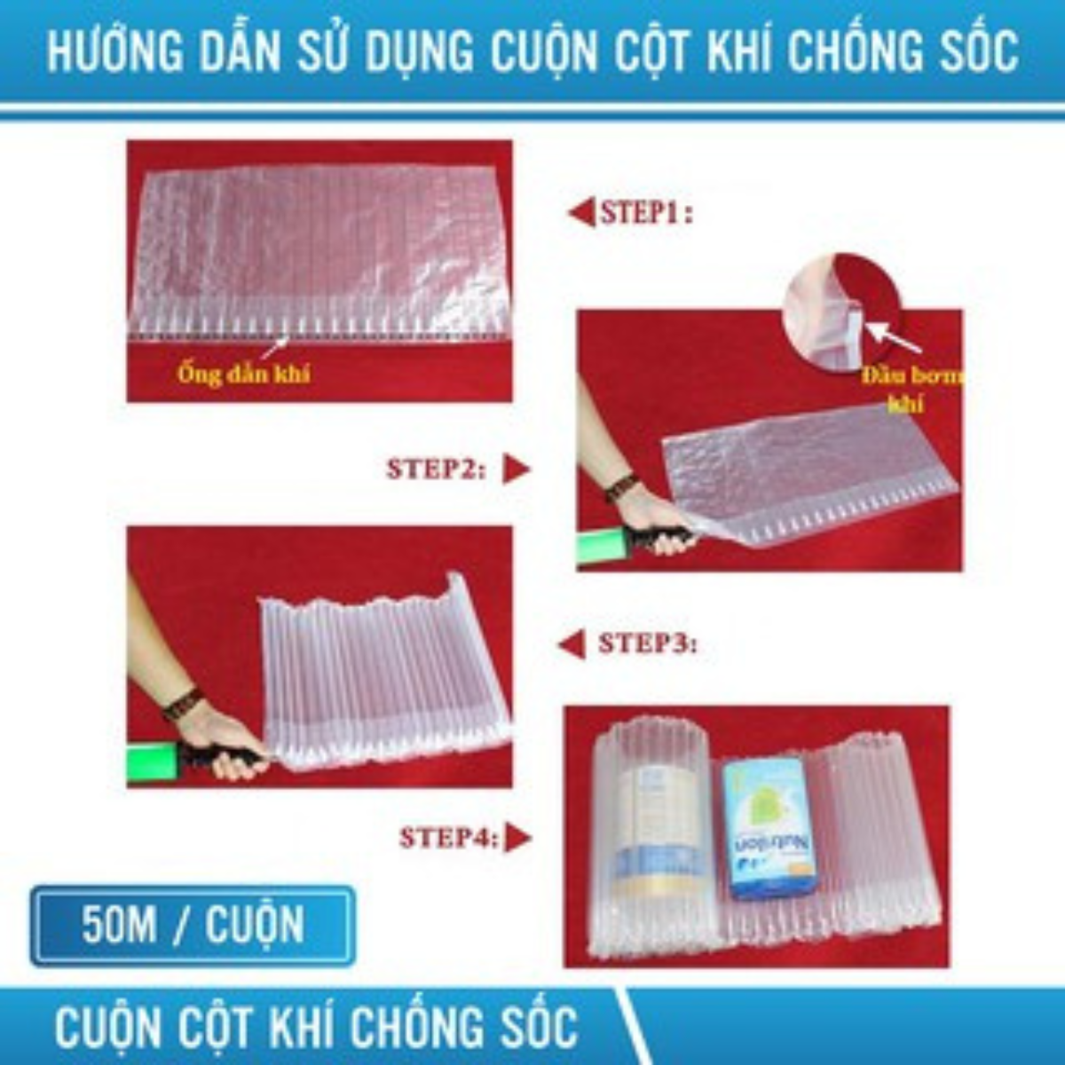 Cột khí chống sốc đệm hơi cuộn khổ 50cm dài 50m gói hàng bóng khí bọc hàng inflatable túi khí chèn hàng-MHPACK