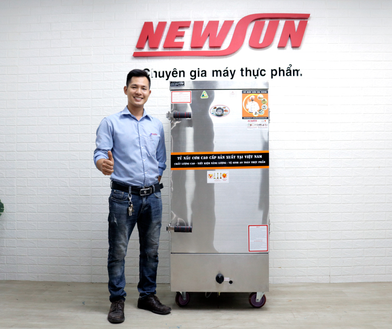 Tủ Nấu Cơm 60 Kg Gạo/ Mẻ Bằng Gas 12 Khay Inox 304 NEWSUN - Hàng Chính Hãng