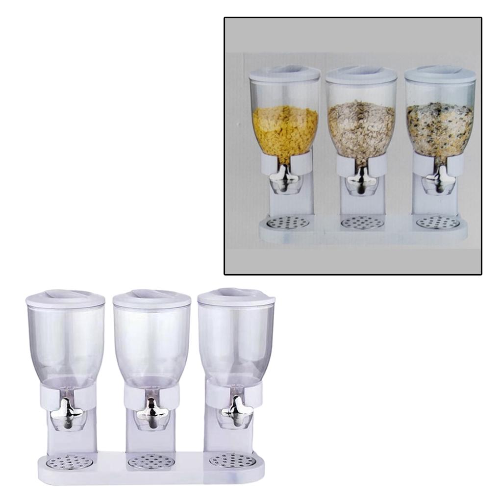 Plastic Triple Canister Cereal Dispenser Machine Storage Bottles Supplies