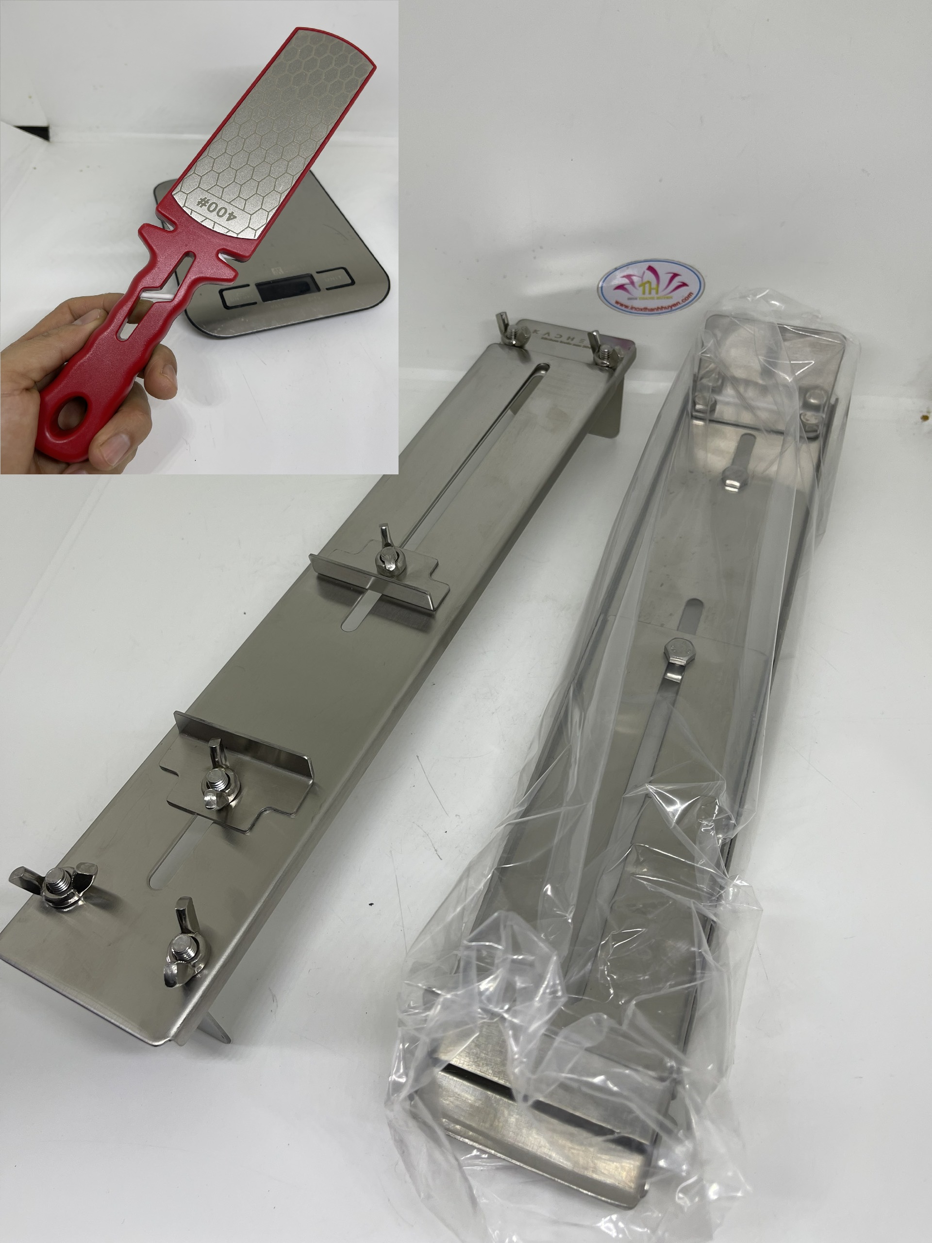 Kẹp giá đỡ đá mài dao Inox 304 toàn bộ an toàn để bồn rửa Đức cao cấp điều chỉnh dài theo đá mài