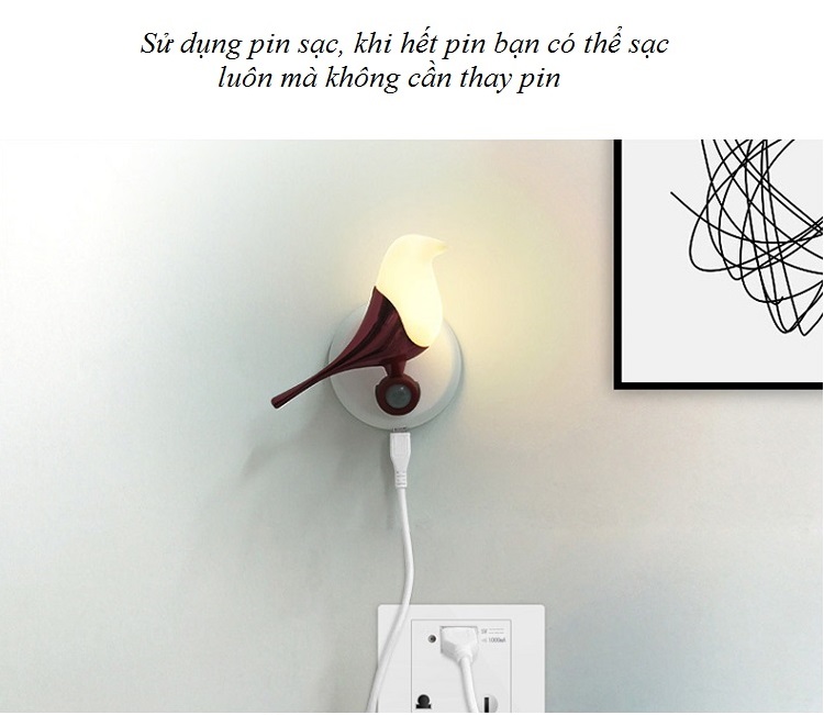 Đèn Led Dán Tường Trang Trí Hình Chú Chim Trang Trí Nội Thất.