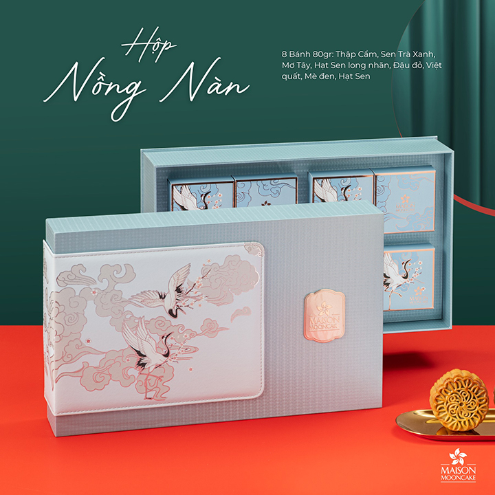 Bánh Trung Thu Maison Mooncake Hộp Nồng Nàn Xanh 8 Bánh 80gr