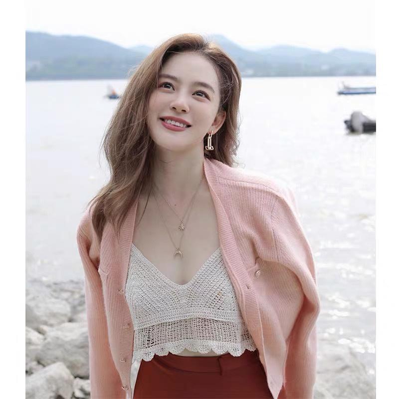 MS402 Áo 2 dây lưới đi biển, áo đan móc mix váy áo