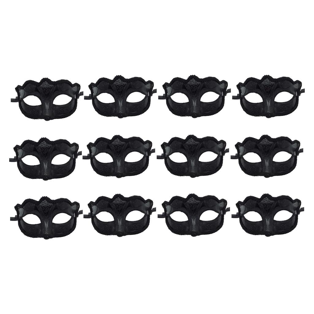 12 Pieces Women Mens Masquerade Ball Mask Venetian Party Eye Mask Black