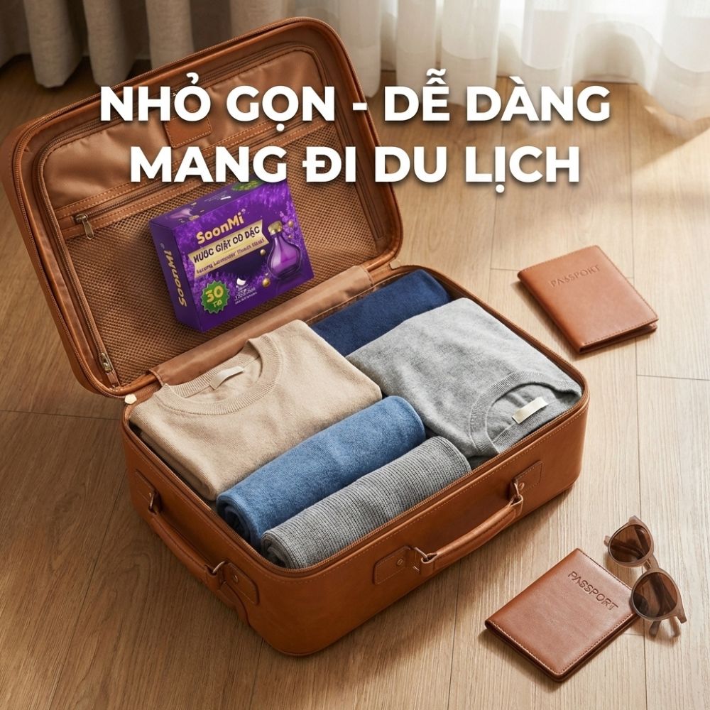 Nước Giặt Cô Đặc SoonMi Hương Lavender - Công Nghệ Giặt Tẩy Thế Hệ Mới (Hộp 30 Tờ) - hàng chính hãng