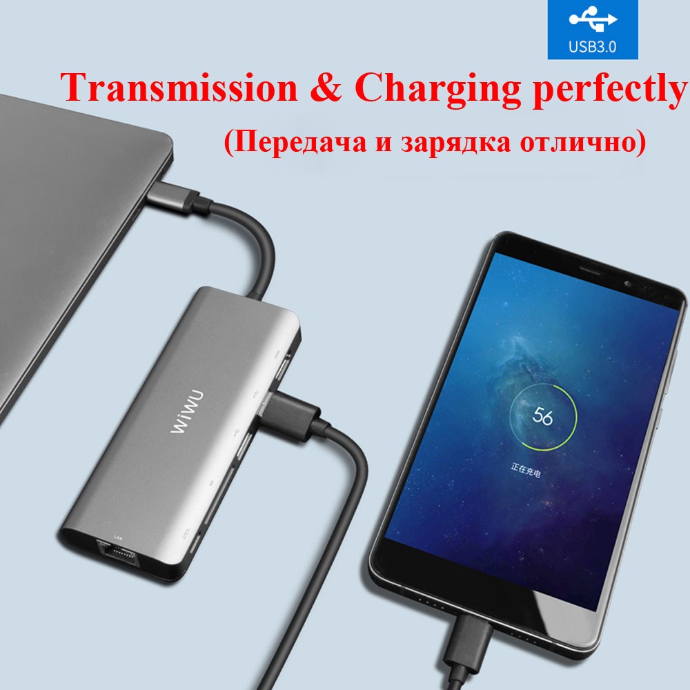 Hub sạc nhanh đa năng 7 in 1 chia cổng Type-C hiệu WIWU ALPHA A731HP thành cổng Type-C PD 3.0, 3 cổng USB 3.0, SD & Micro SD, cổng HDMI chuẩn 4k cho Macbook Pro / Smartphone đạt chứng nhận MFI - Hàng nhập khẩu