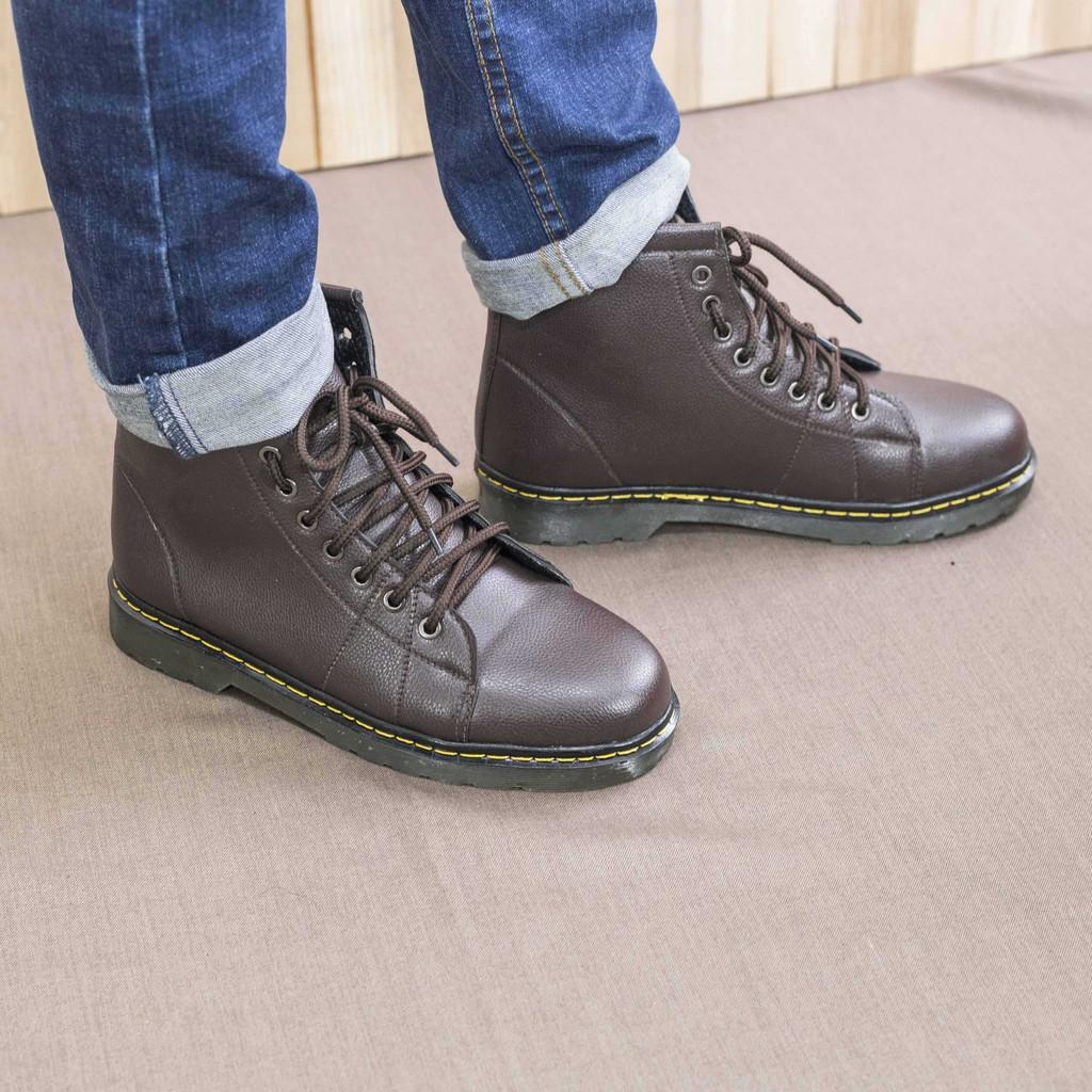 Giày Boot Nam Cao Cổ Khâu Đế Màu Nâu Cực Chất - M91(GM)- Kèm Vòng Gỗ Mun