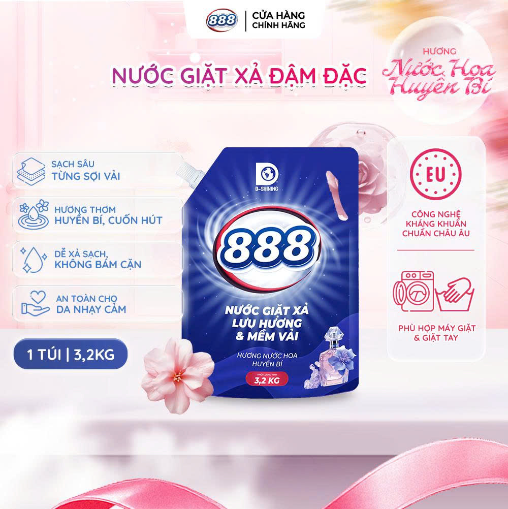 Combo 2 Túi Nước Giặt xả 888 Hương Nước Hoa Huyền Bí 3.2kg/Túi